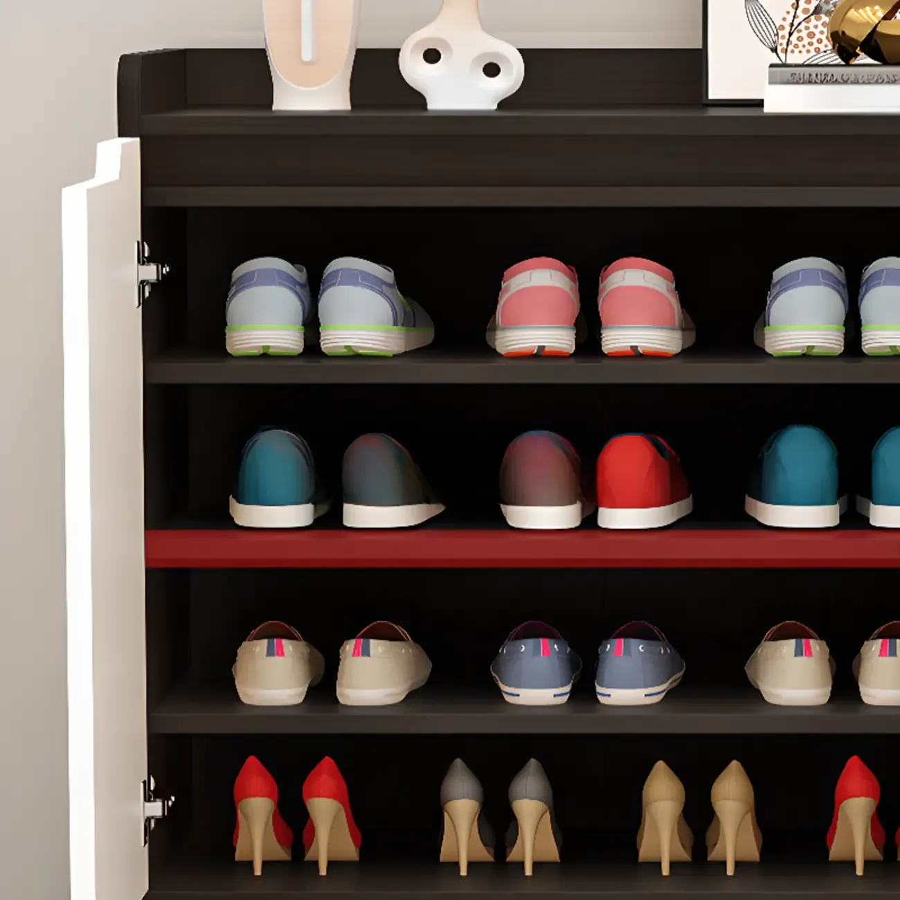 Sleek Milk Cocoa Wood Shoe Cabinet with Display Top Image - 14