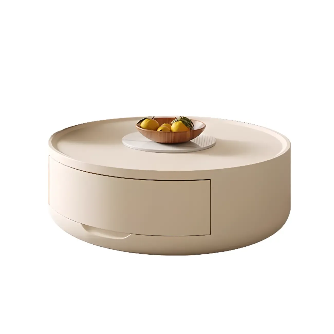 Modern Wood Black White Round Drawer Coffee Table Image - 6