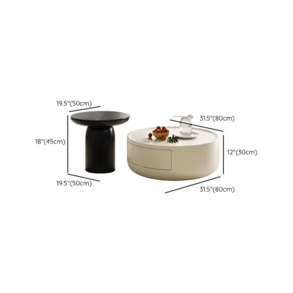 Modern Wood Black White Round Drawer Coffee Table Image - 12