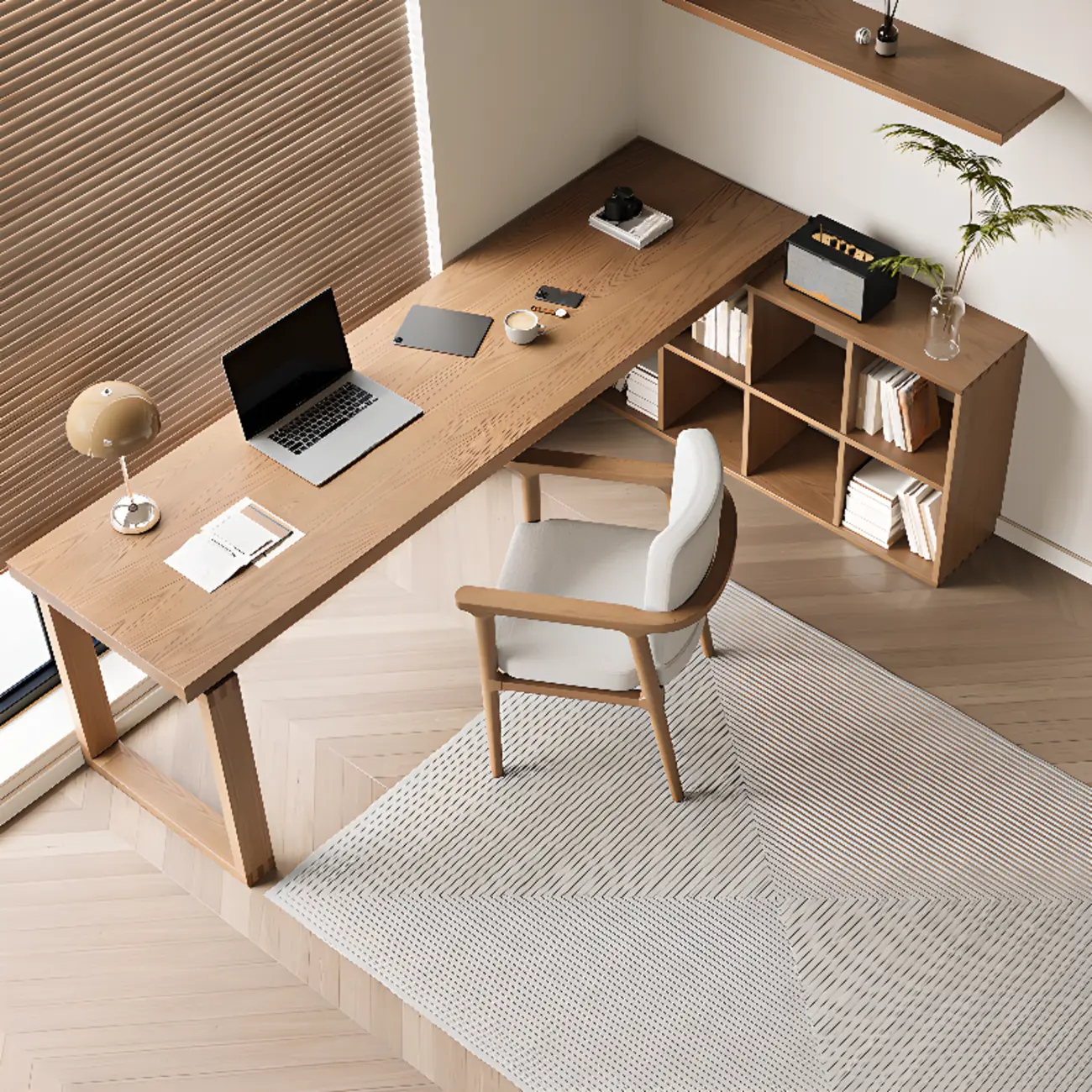 Large Natural Wooden L-Shaped Office Desk with Storage Image - 1 | homeyfad