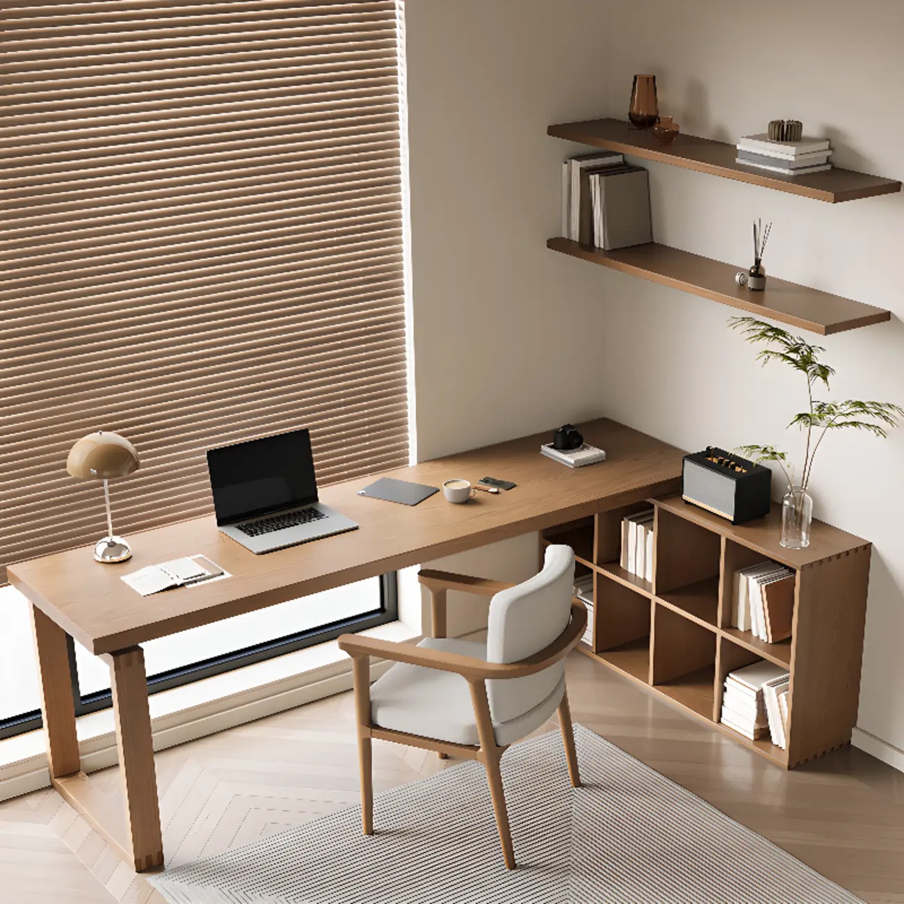Large Natural Wooden L-Shaped Office Desk with Storage Image - 2 | homeyfad
