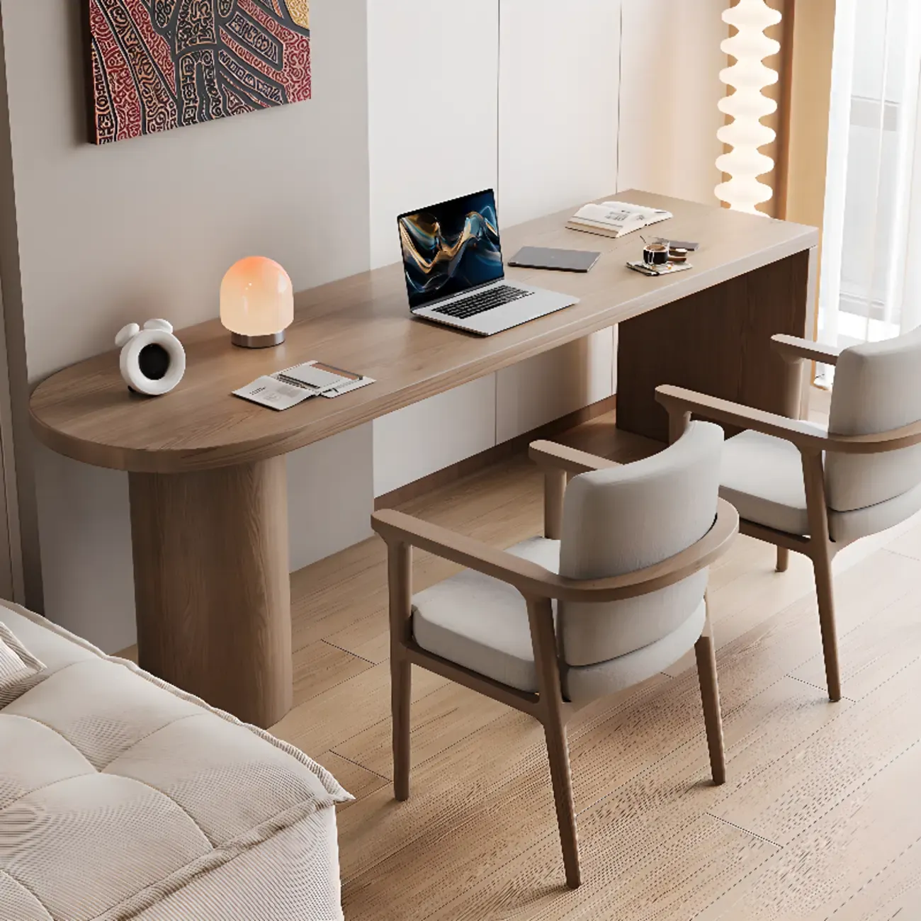 Industrial Pine Wooden Office Desk with Pedestal Base for Home Image - 3
