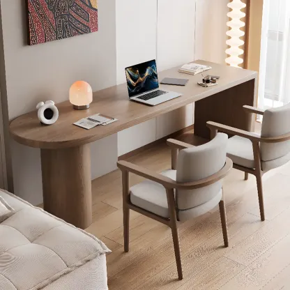 Industrial Pine Wooden Office Desk with Pedestal Base for Home Image - 3