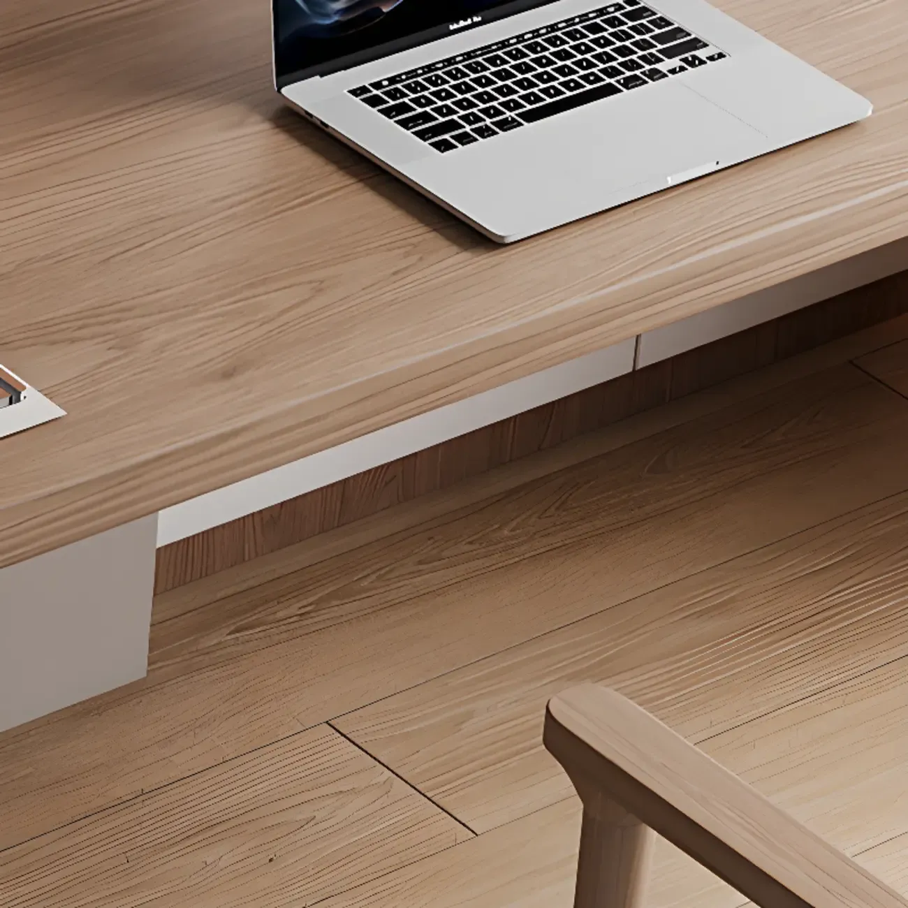 Industrial Pine Wooden Office Desk with Pedestal Base for Home Image - 6