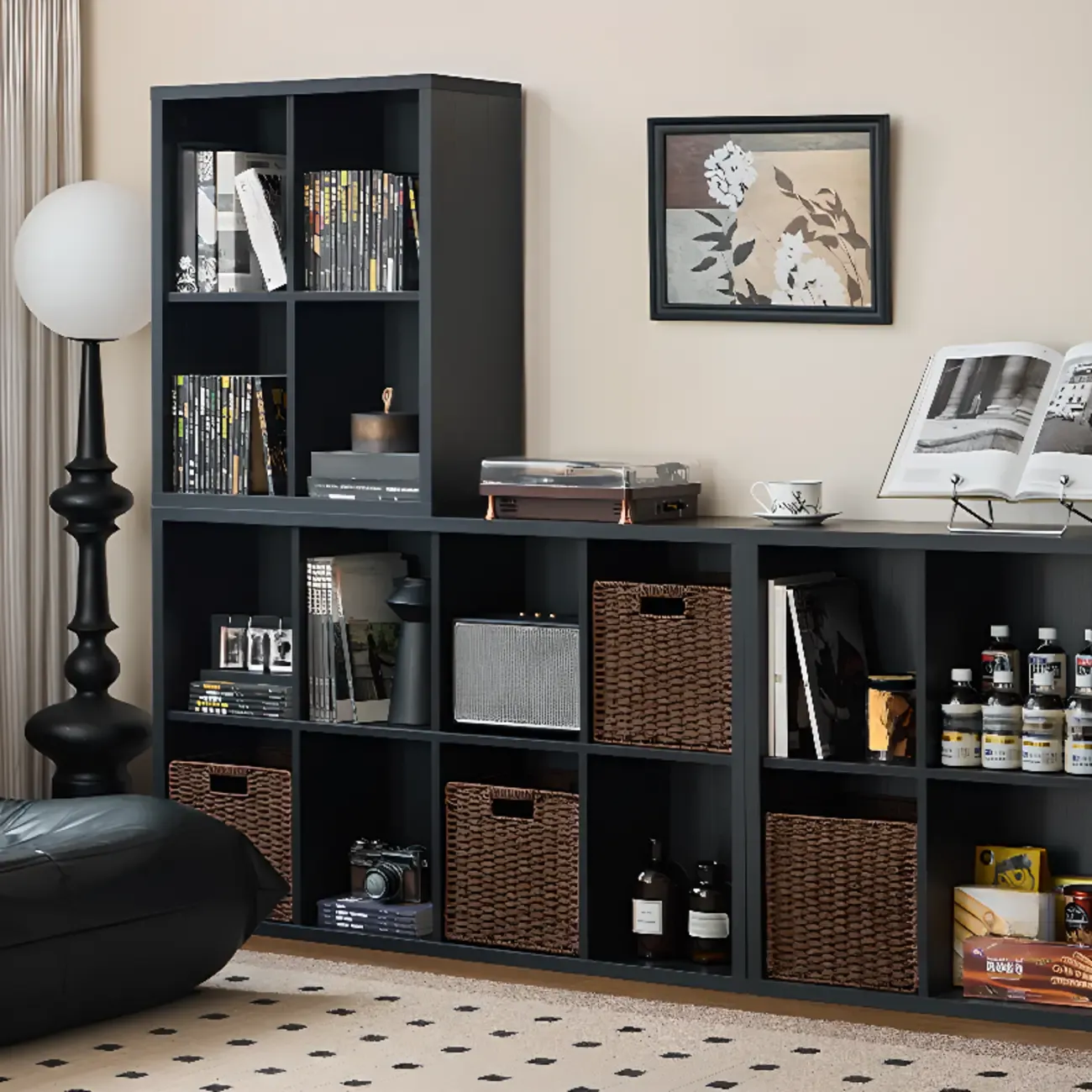 Black Horizontal Bookcases Cube Organizer Closed Back Image - 3