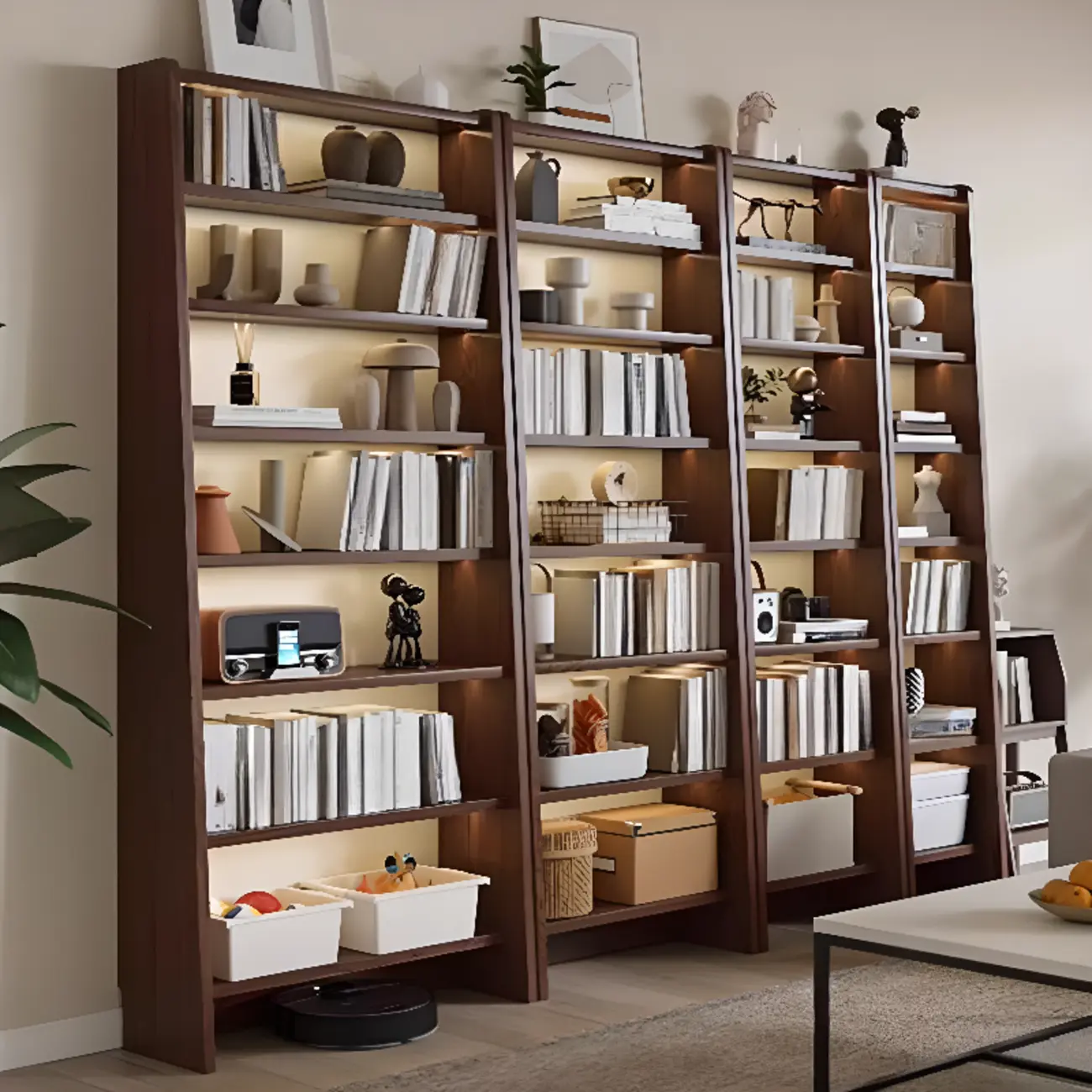 Walnut 7-Tier Light Wood Ladder Shelf Open Bookcase Image - 1 | homeyfad