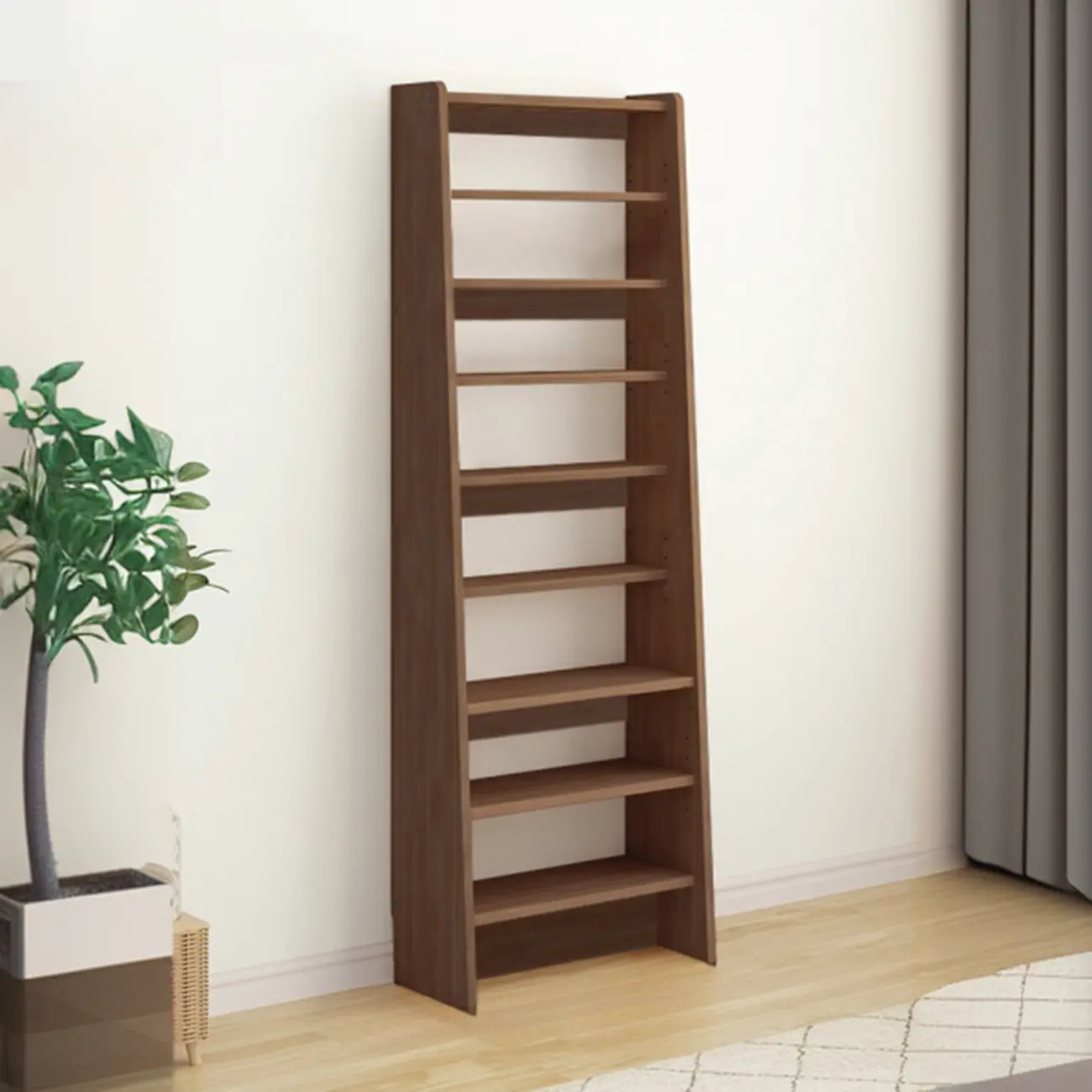 Walnut 7-Tier Light Wood Ladder Shelf Open Bookcase Image - 9 | homeyfad