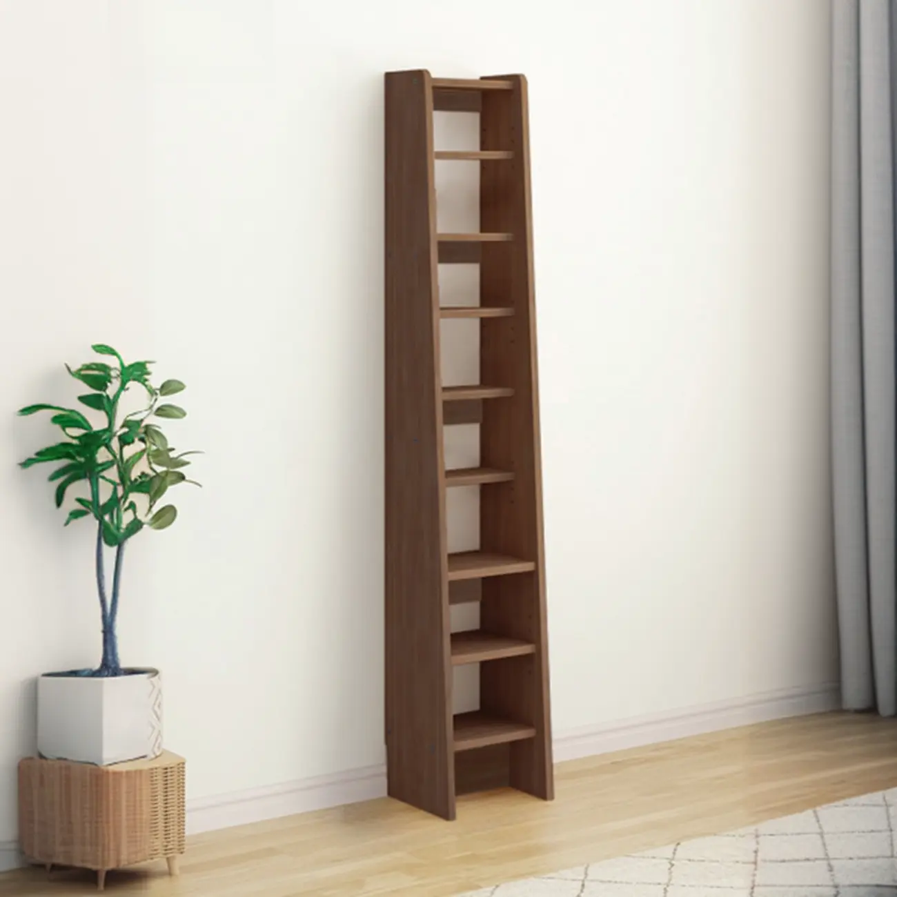 Walnut 7-Tier Light Wood Ladder Shelf Open Bookcase Image - 10 | homeyfad