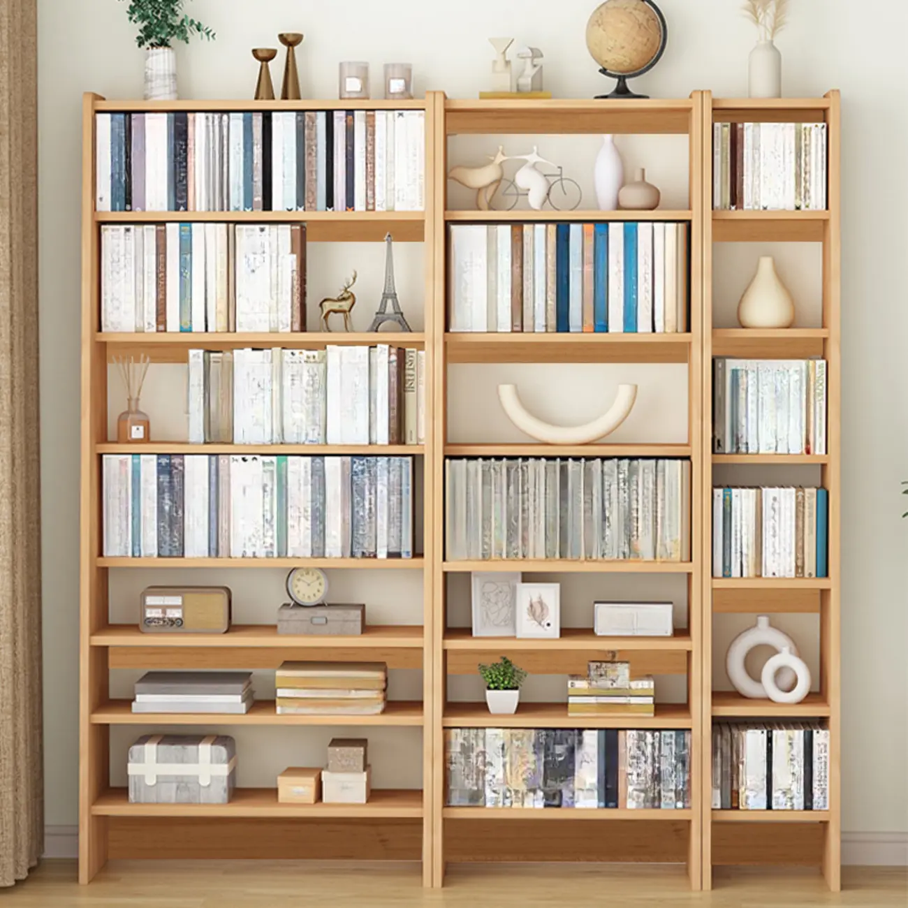 Walnut 7-Tier Light Wood Ladder Shelf Open Bookcase Image - 2 | homeyfad