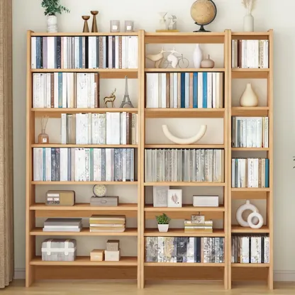 Walnut 7-Tier Light Wood Ladder Shelf Open Bookcase Image - 2