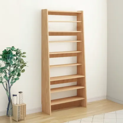 Walnut 7-Tier Light Wood Ladder Shelf Open Bookcase Image - 16