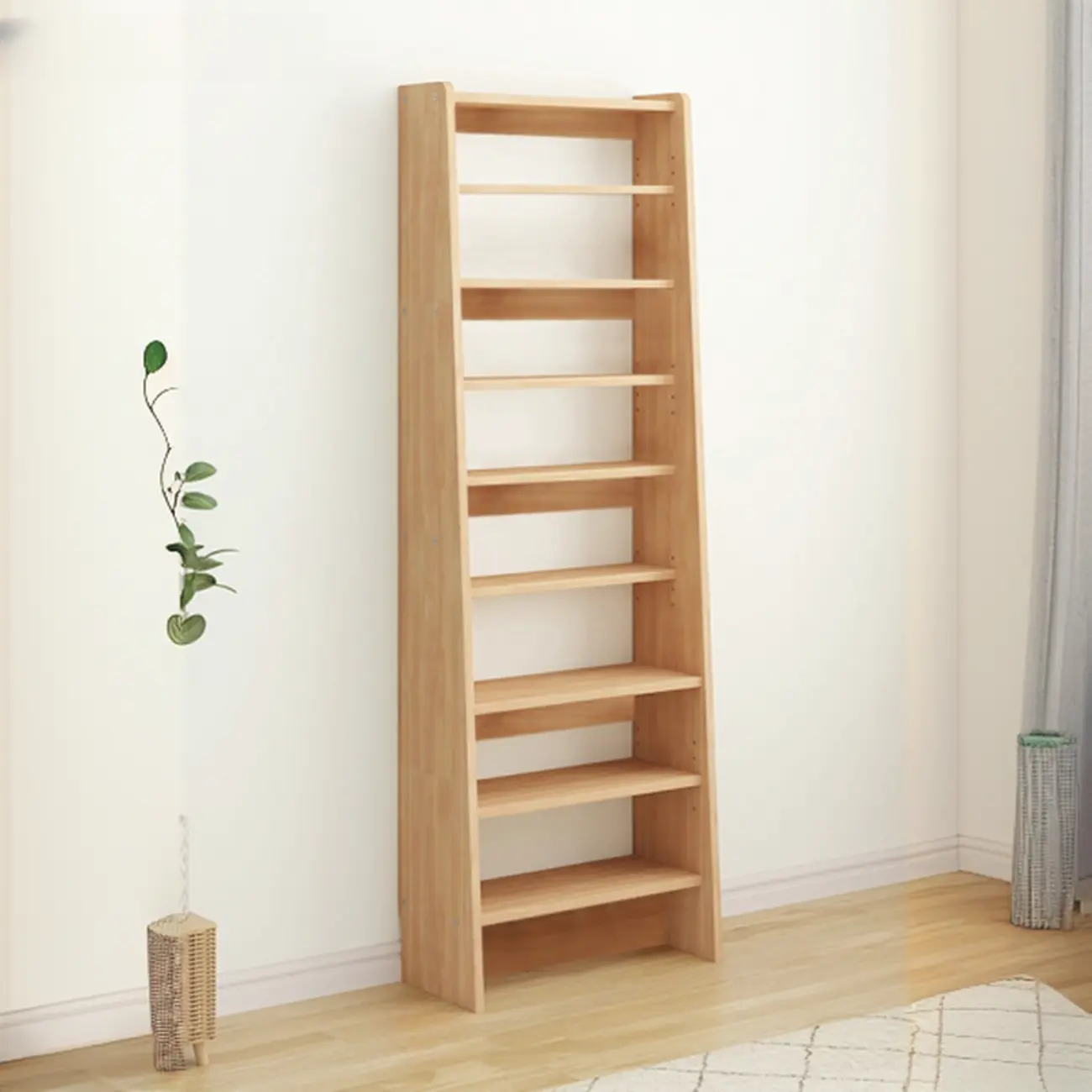 Walnut 7-Tier Light Wood Ladder Shelf Open Bookcase Image - 17 | homeyfad
