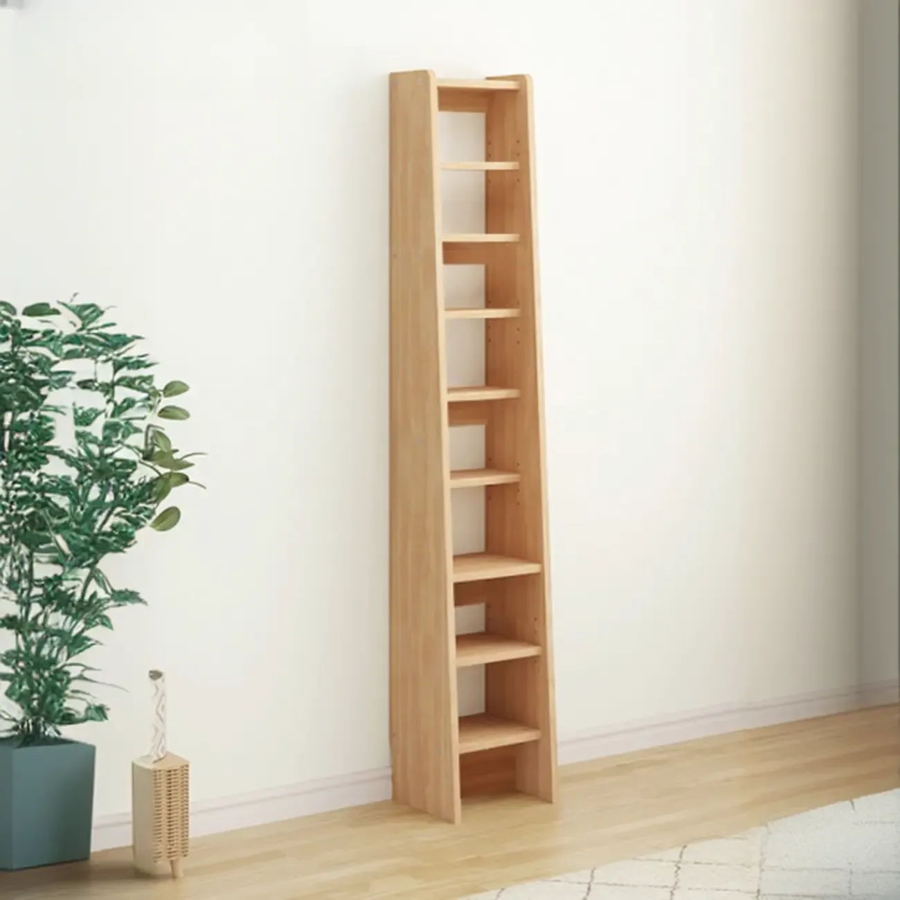 Walnut 7-Tier Light Wood Ladder Shelf Open Bookcase Image - 18