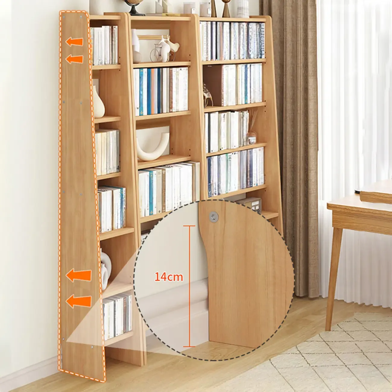 Walnut 7-Tier Light Wood Ladder Shelf Open Bookcase Image - 3