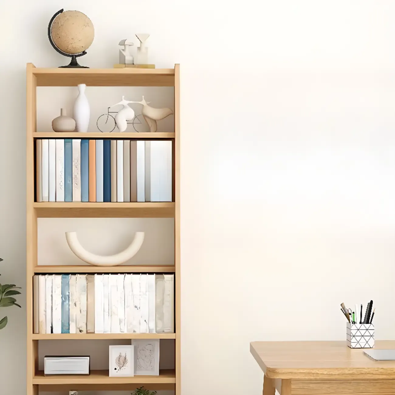 Walnut 7-Tier Light Wood Ladder Shelf Open Bookcase Image - 14