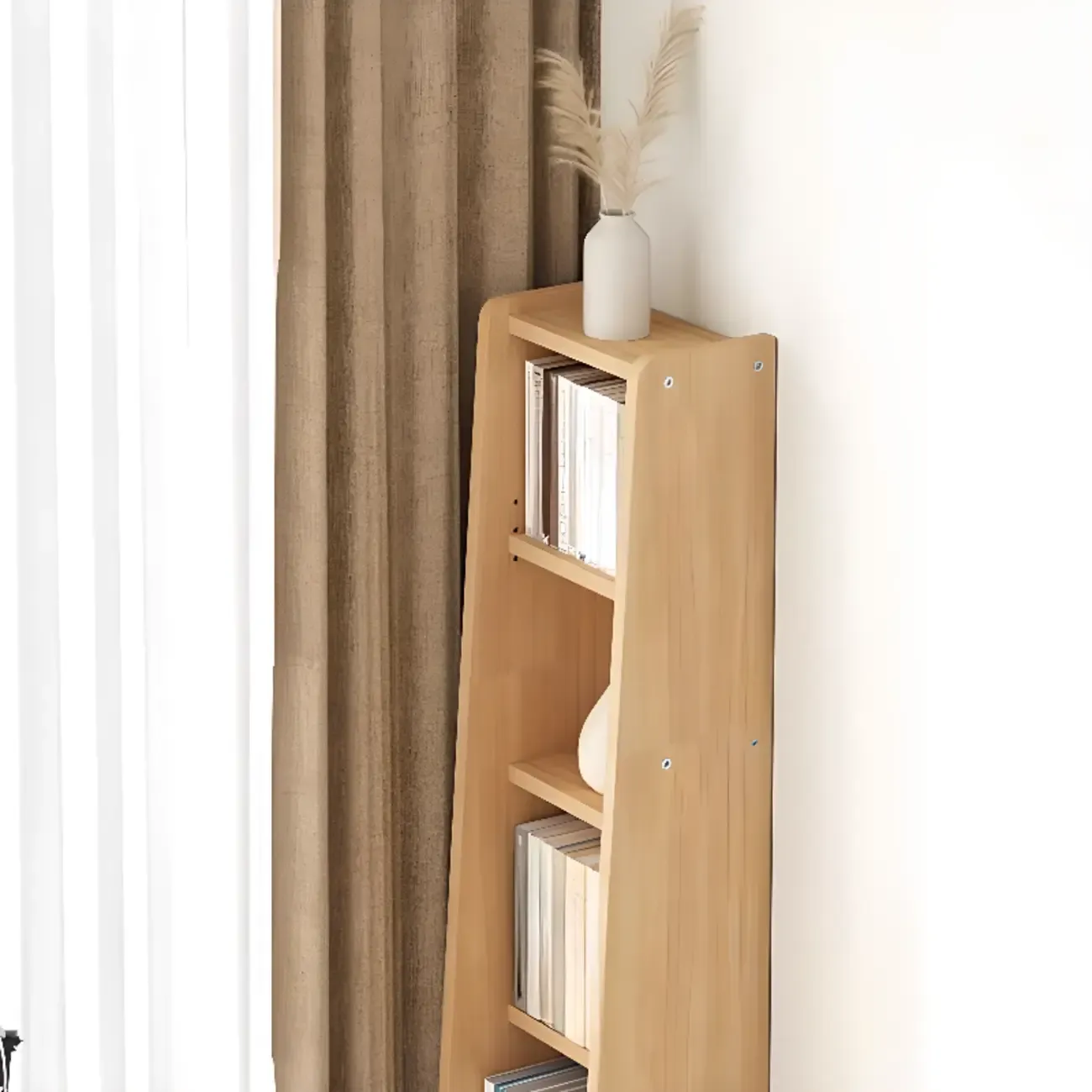 Walnut 7-Tier Light Wood Ladder Shelf Open Bookcase Image - 5