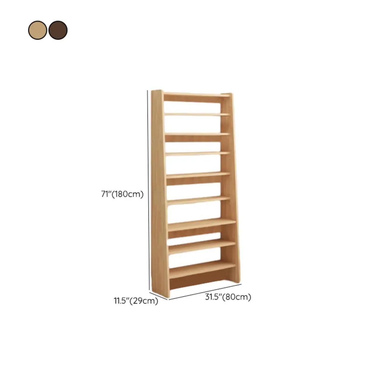 Walnut 7-Tier Light Wood Ladder Shelf Open Bookcase #size