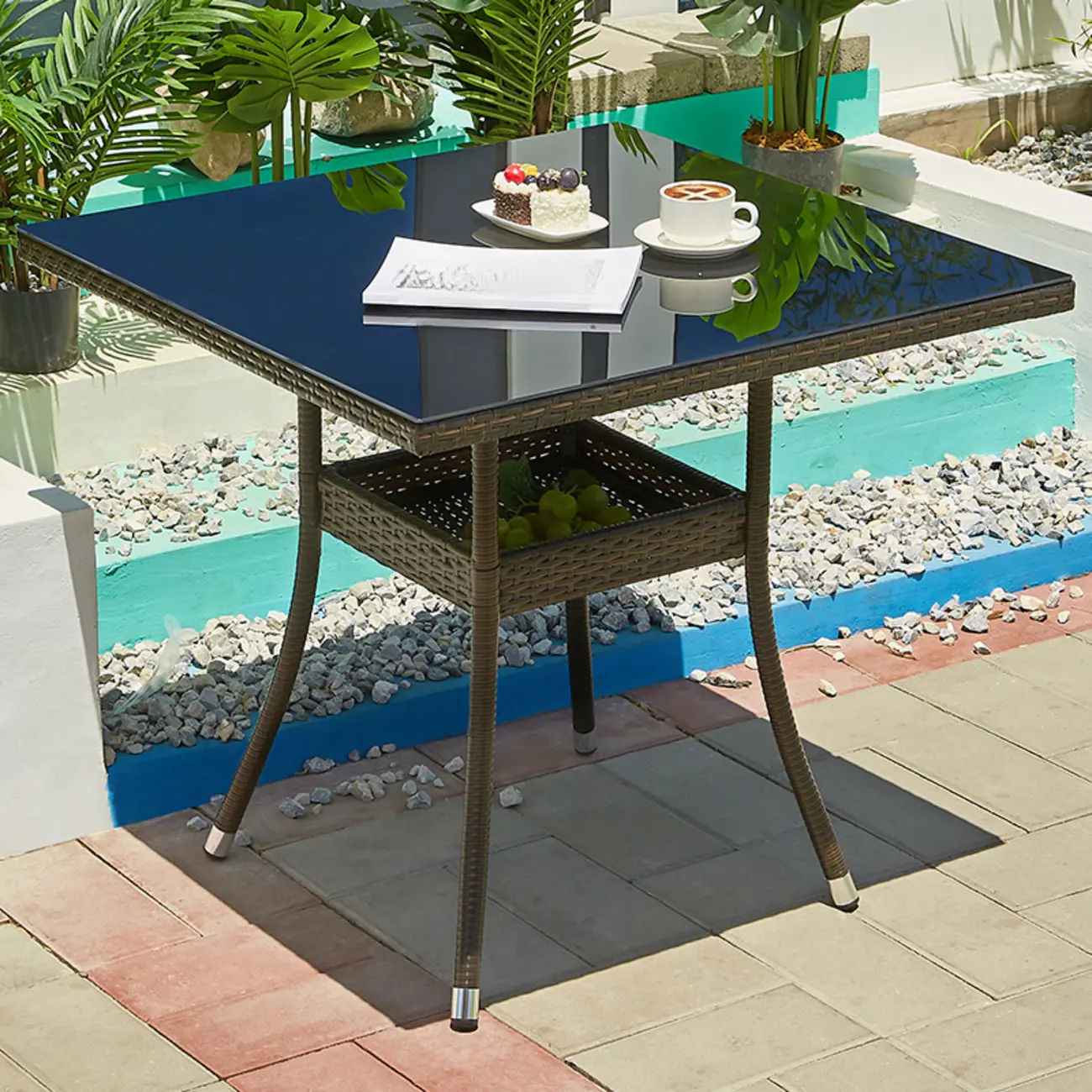 Tropical Outdoor Weaving Dining Table with Storage Image - 1 | homeyfad