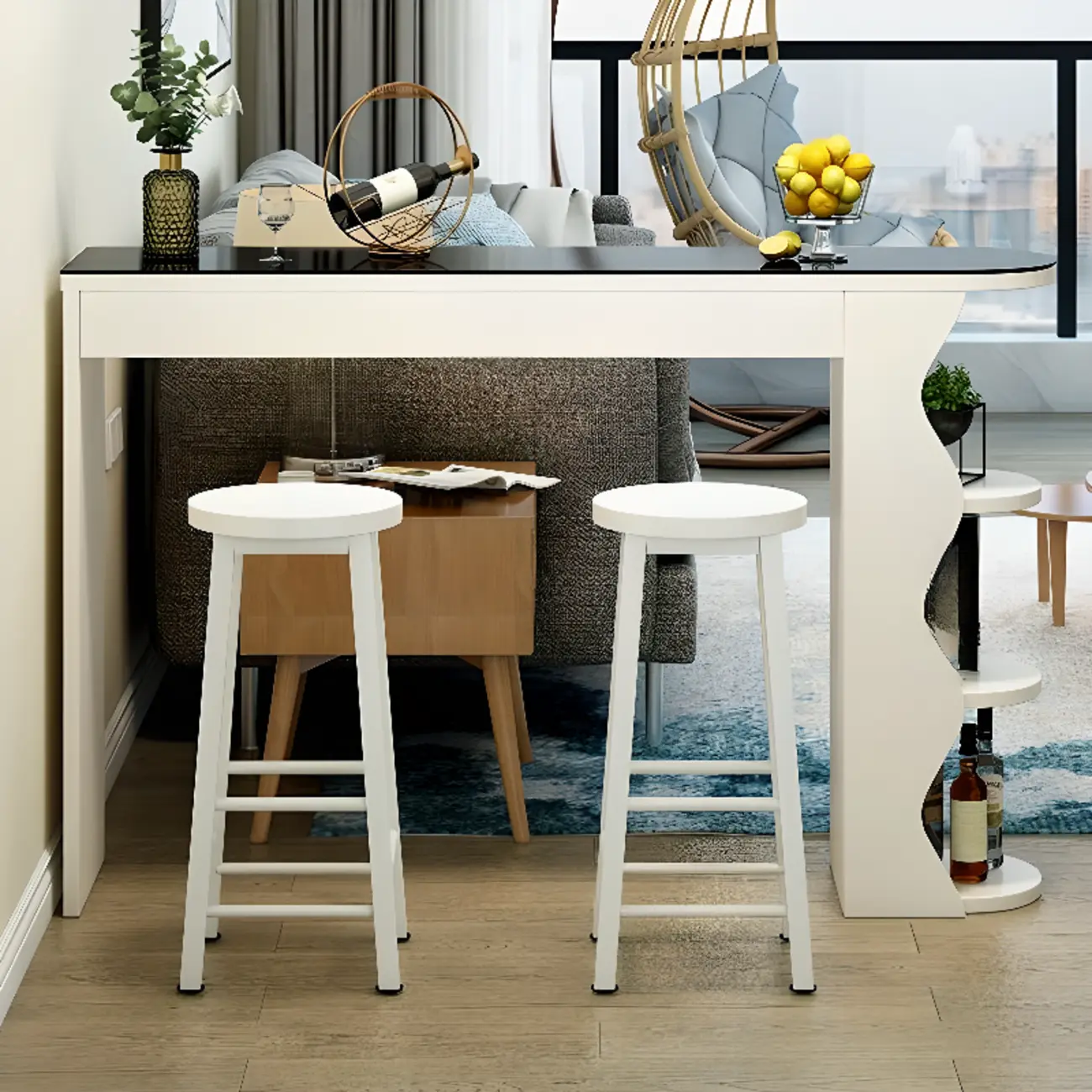 Irregular Coal Toughened Glass Wooden Storage Bar Tables Image - 1 | homeyfad