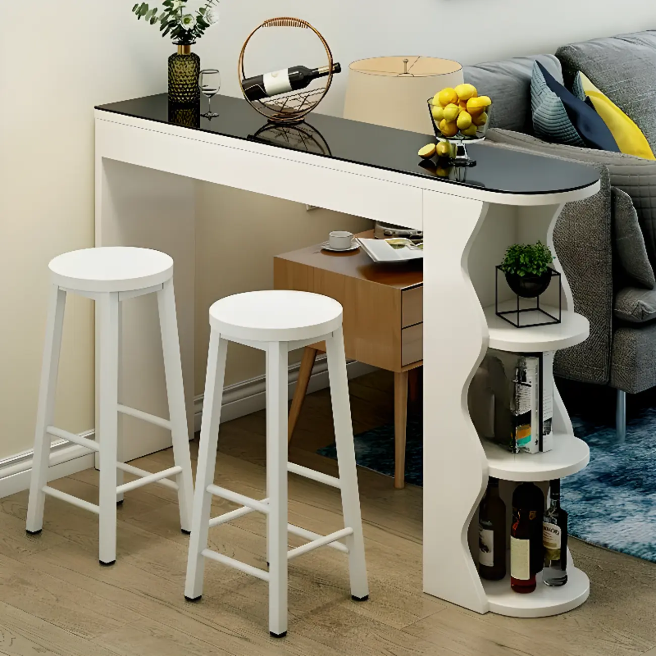 Irregular Coal Toughened Glass Wooden Storage Bar Tables Image - 2 | homeyfad