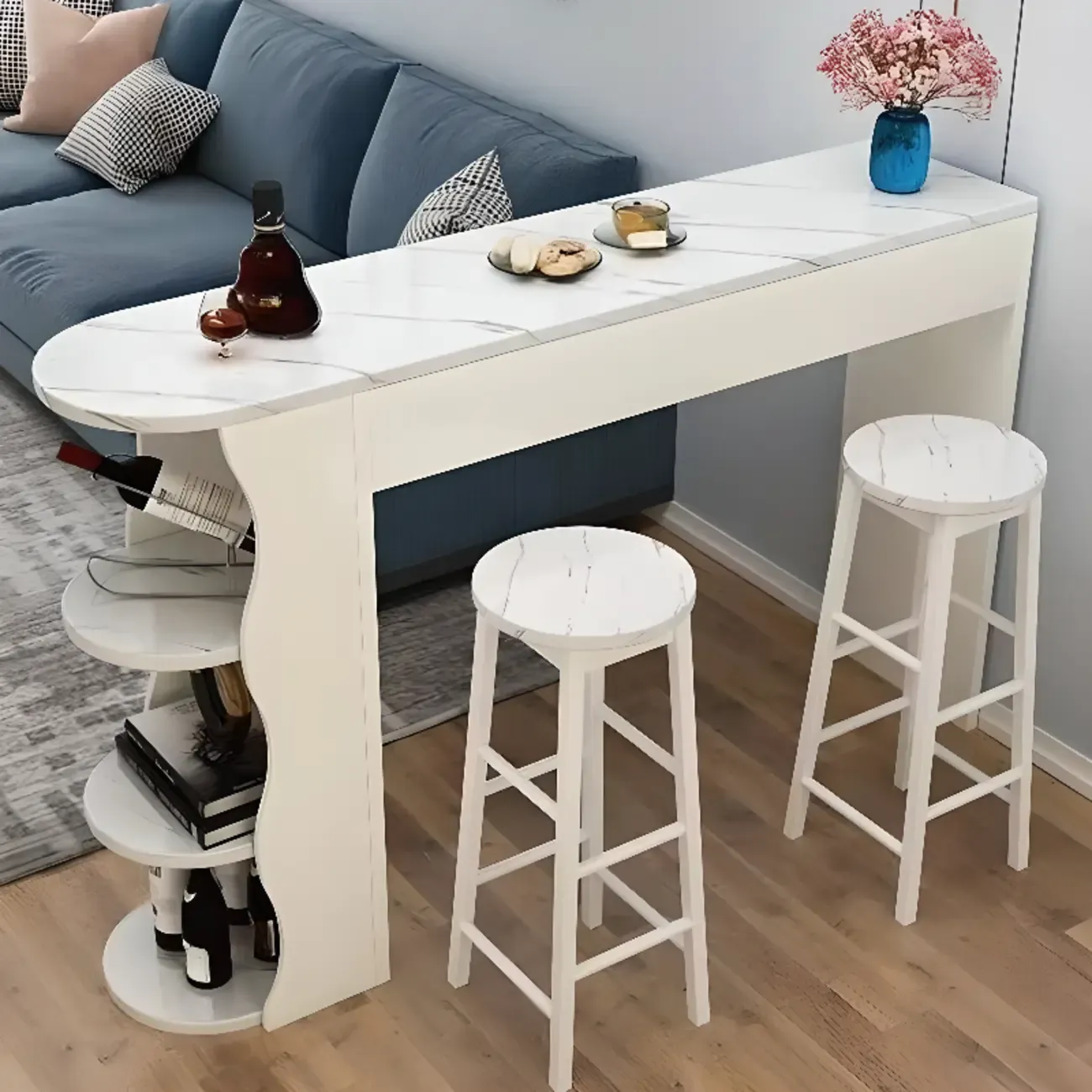 Irregular Coal Toughened Glass Wooden Storage Bar Tables Image - 5