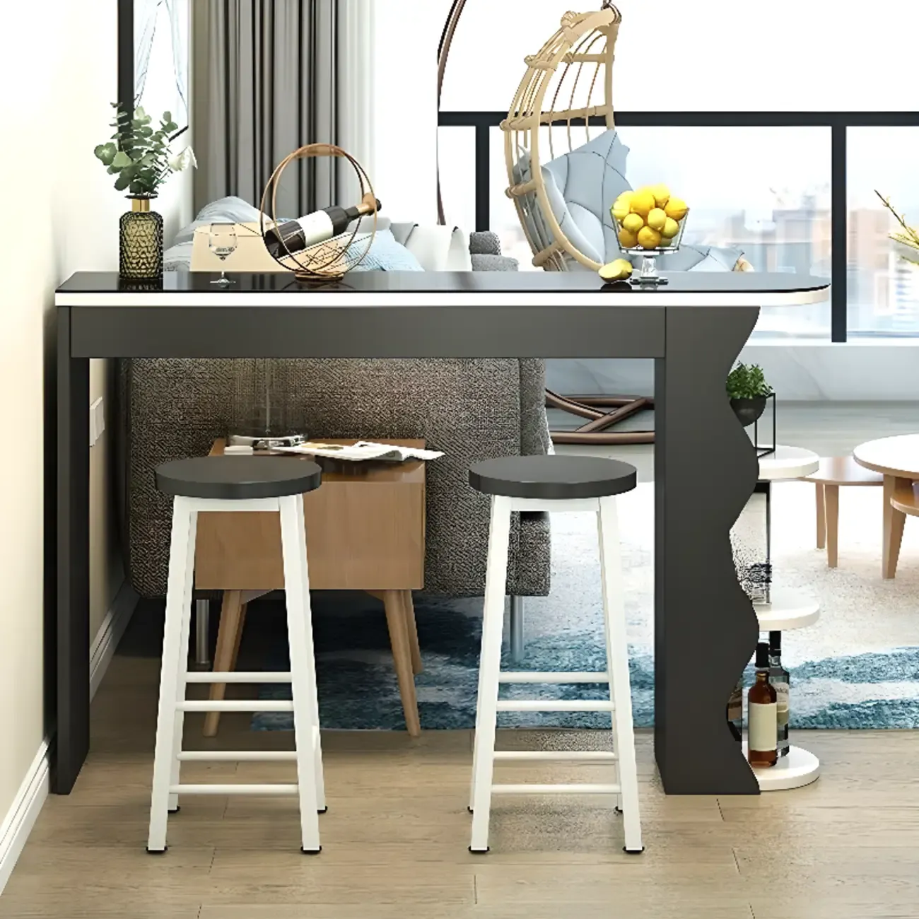 Irregular Coal Toughened Glass Wooden Storage Bar Tables Image - 8