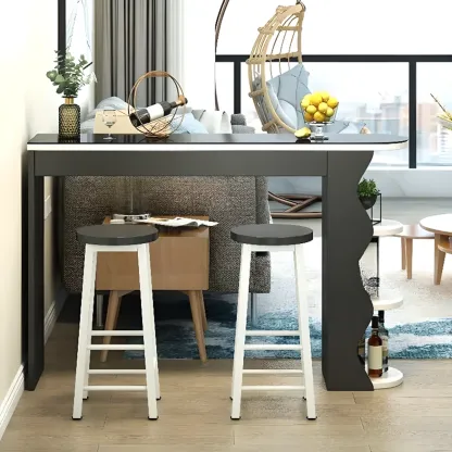 Irregular Coal Toughened Glass Wooden Storage Bar Tables Image - 8