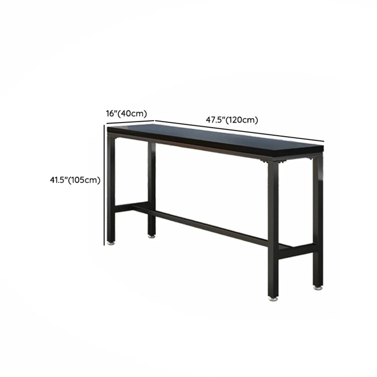 Modern Black Pine Wood Metal Bar Tables with Footrest #size