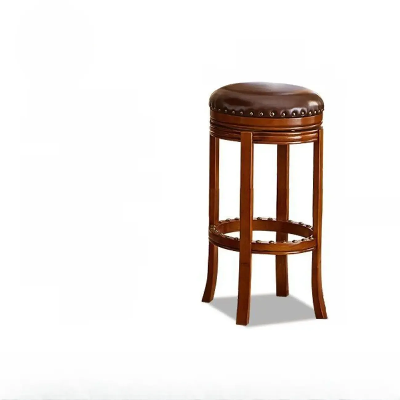 Traditional Brown Rubberwood Cushioned Bar Stools Image - 6