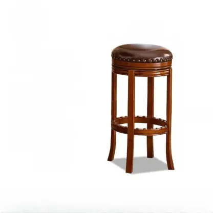 Traditional Brown Rubberwood Cushioned Bar Stools Image - 6