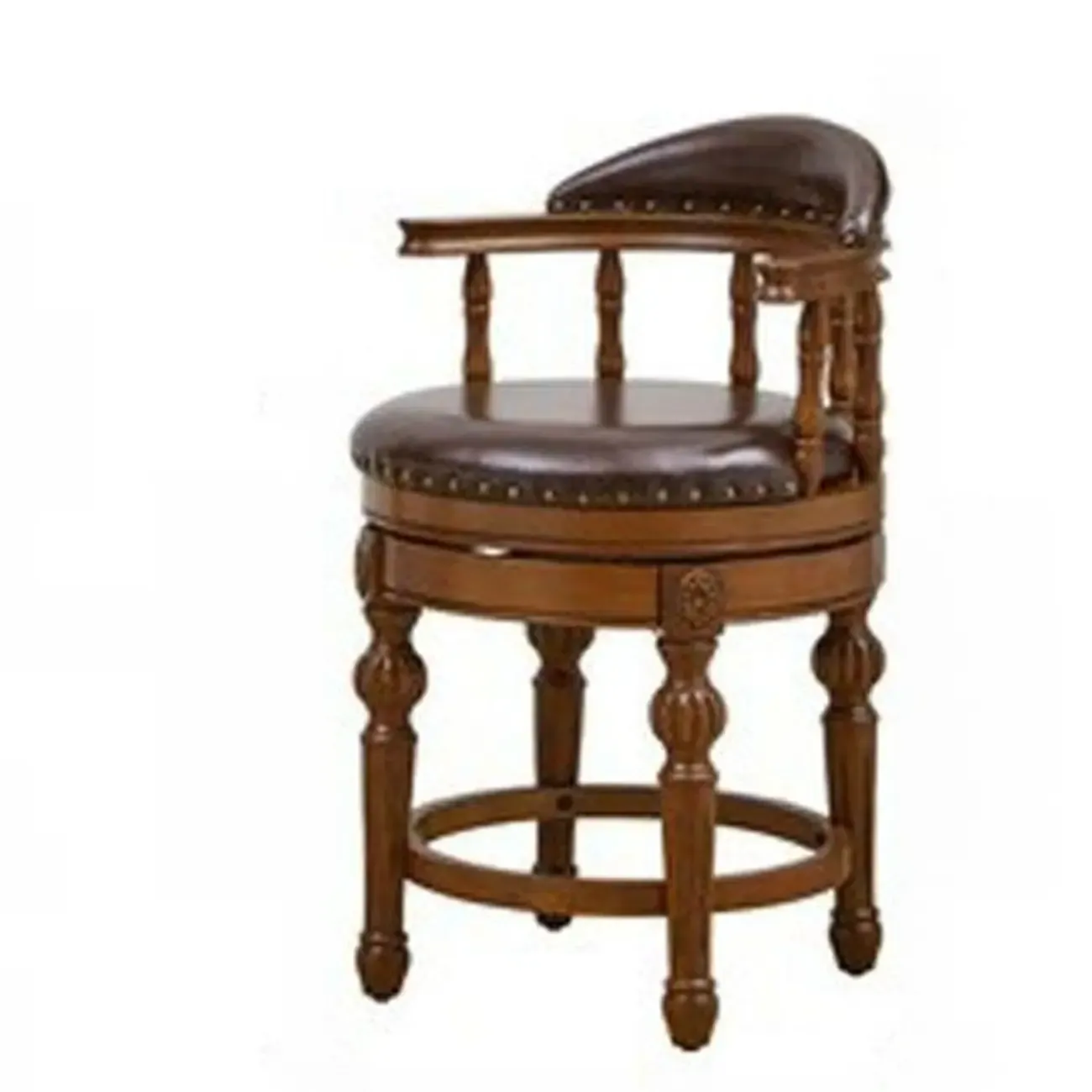 Traditional Brown Rubberwood Cushioned Bar Stools Image - 7