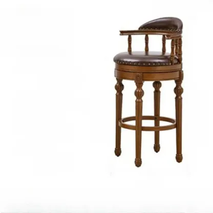 Traditional Brown Rubberwood Cushioned Bar Stools Image - 8