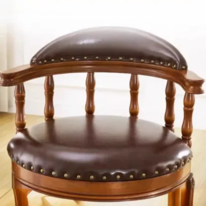 Traditional Brown Rubberwood Cushioned Bar Stools Image - 4