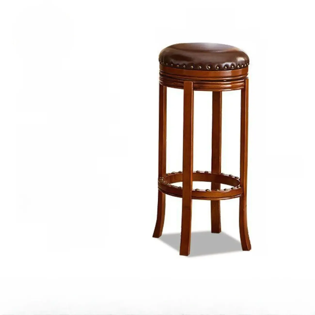 Traditional Brown Rubberwood Cushioned Bar Stools Image - 9