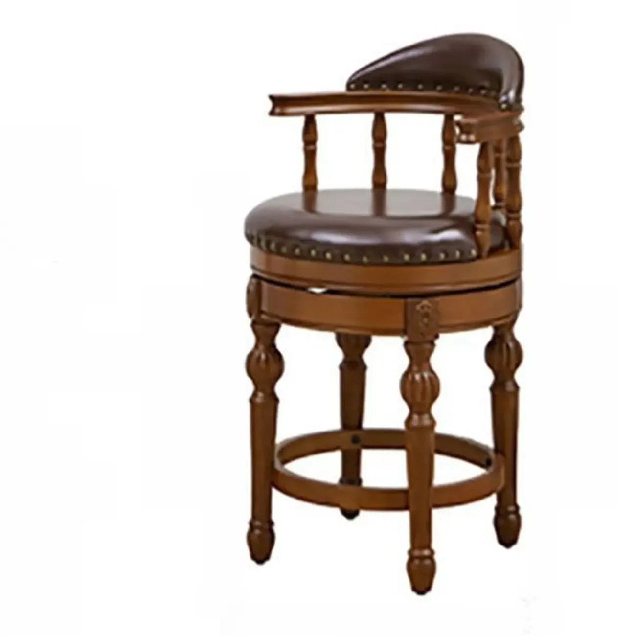 Traditional Brown Rubberwood Cushioned Bar Stools Image - 10