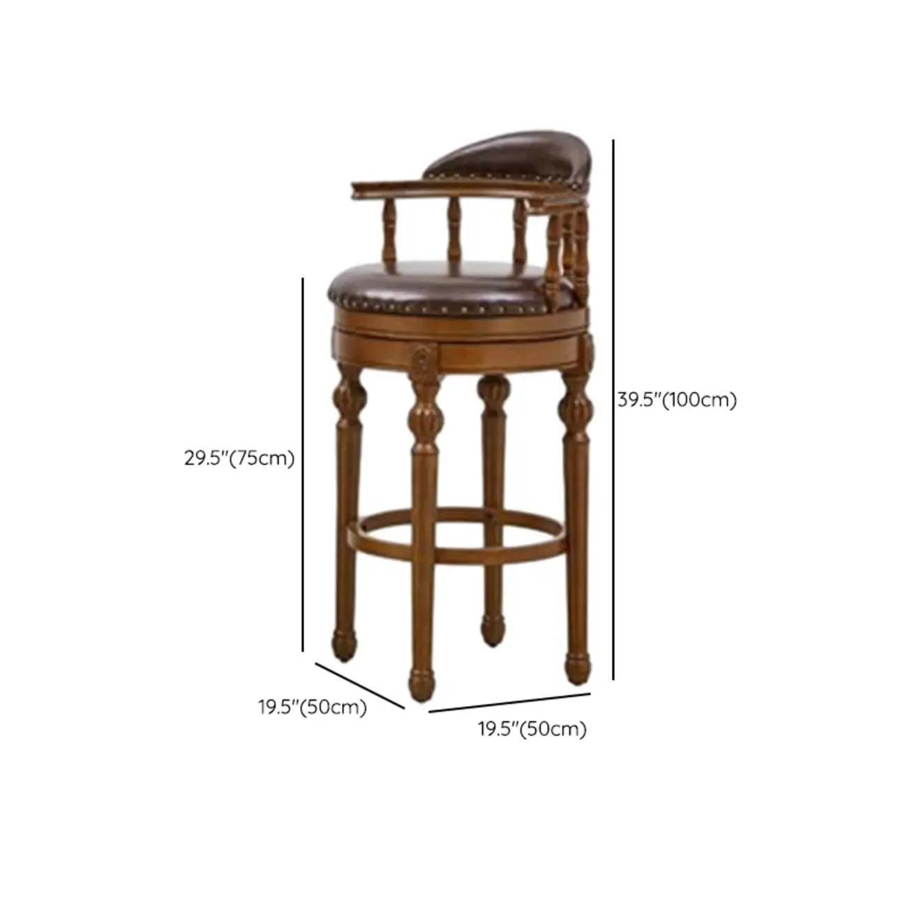 Traditional Brown Rubberwood Cushioned Bar Stools #size
