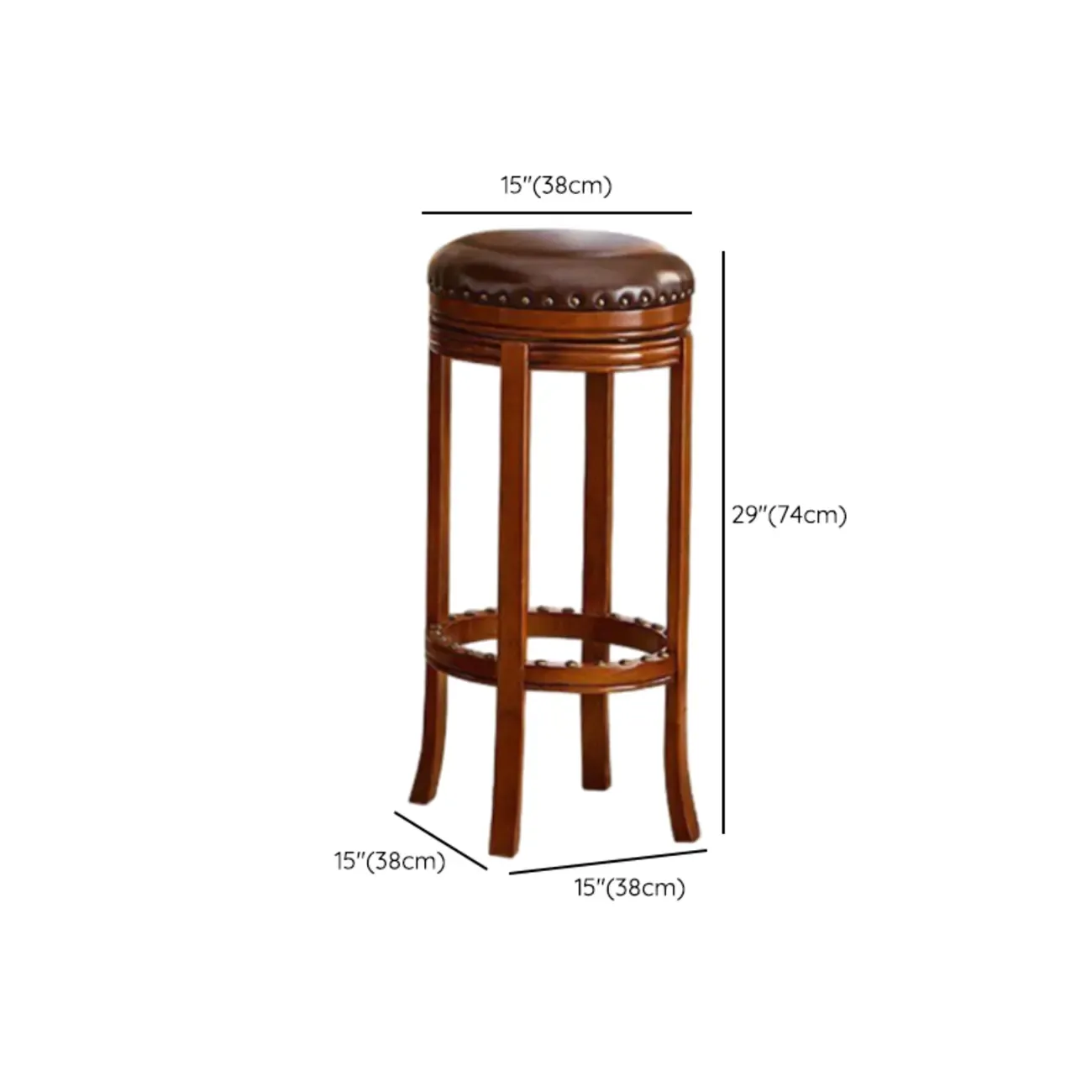 Traditional Brown Rubberwood Cushioned Bar Stools Image - 12