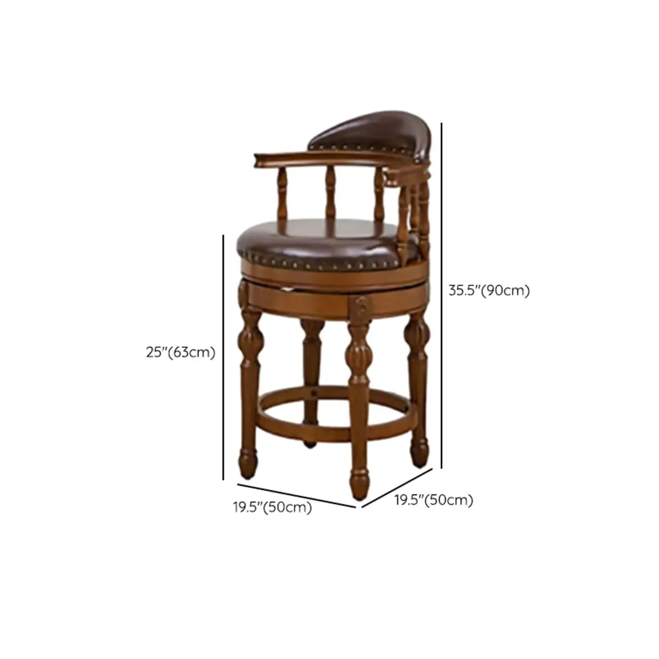 Traditional Brown Rubberwood Cushioned Bar Stools Image - 13