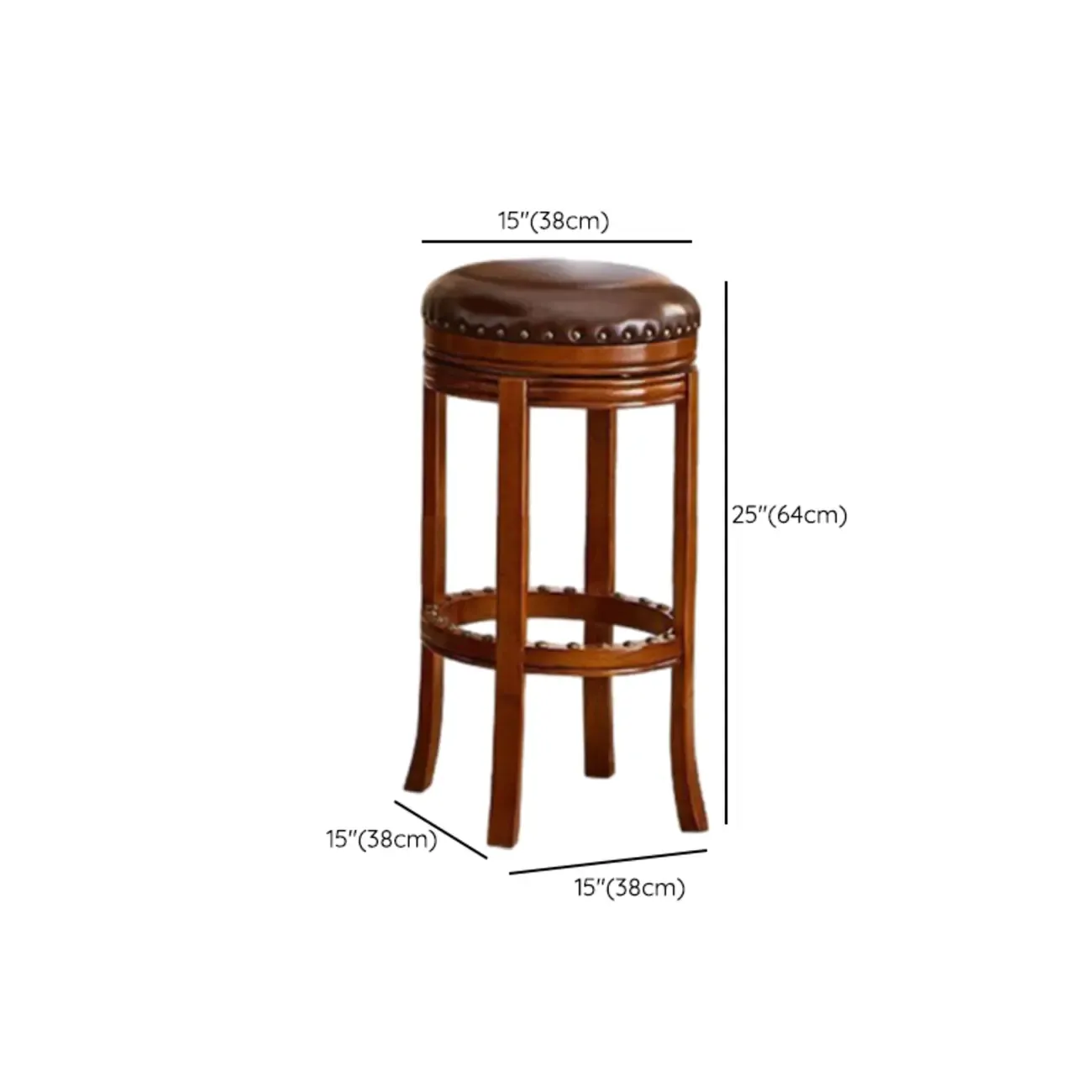Traditional Brown Rubberwood Cushioned Bar Stools Image - 14