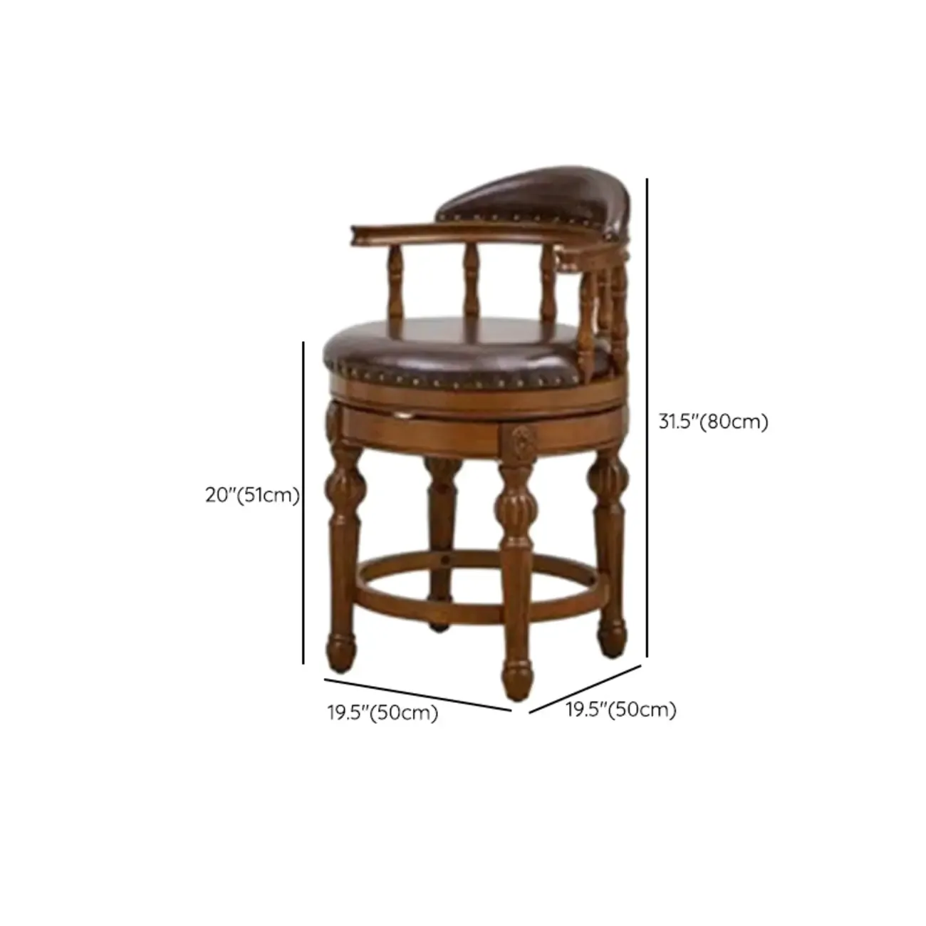 Traditional Brown Rubberwood Cushioned Bar Stools Image - 15