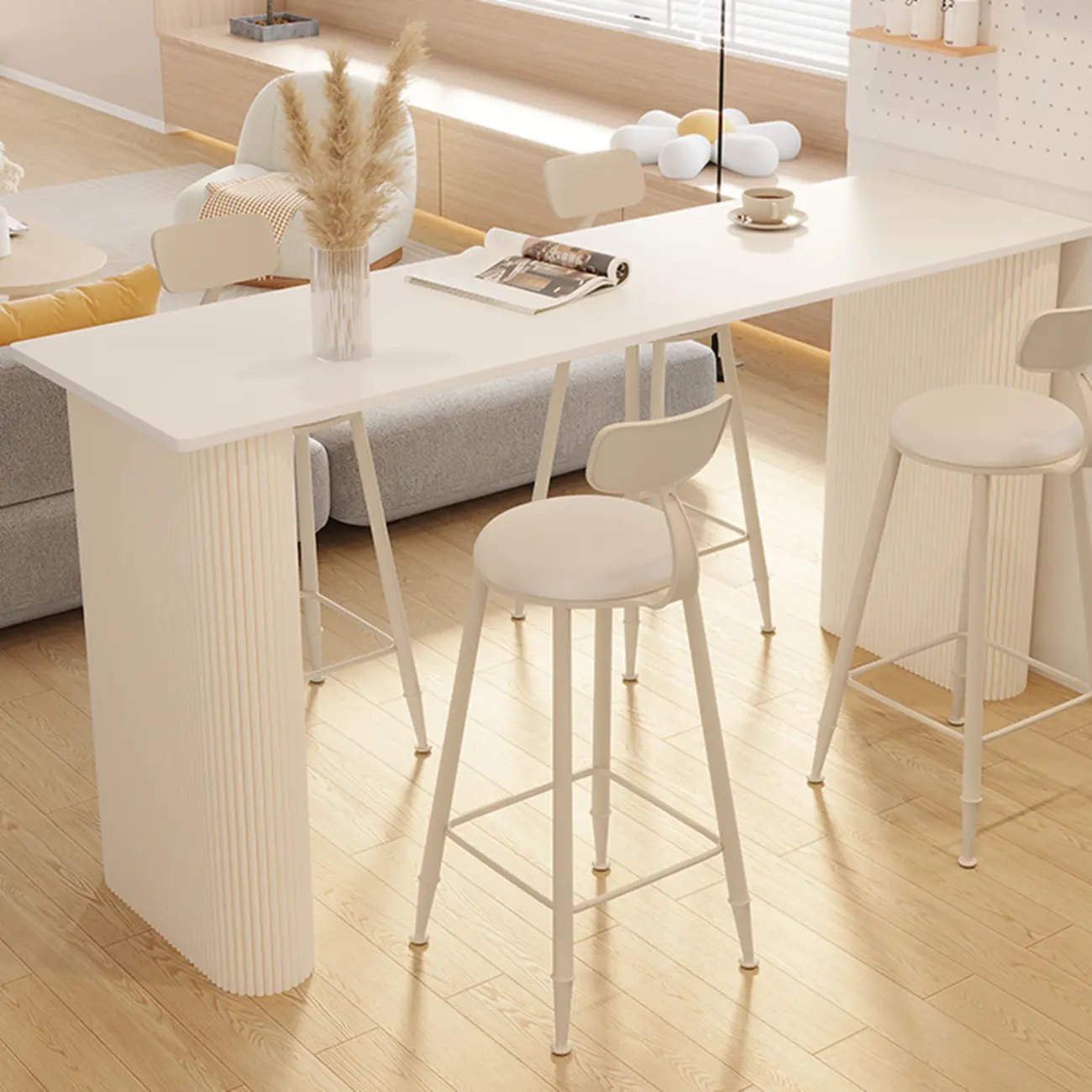 Modern White Stone Top Metal Double Pedestal Bar Tables Image - 1 | homeyfad