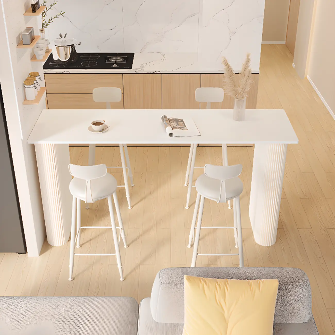 Modern White Stone Top Metal Double Pedestal Bar Tables Image - 4 | homeyfad