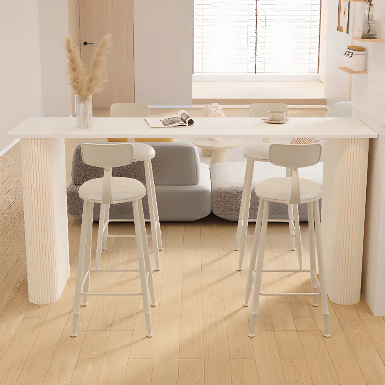 Modern White Stone Top Metal Double Pedestal Bar Tables Image - 5 | homeyfad