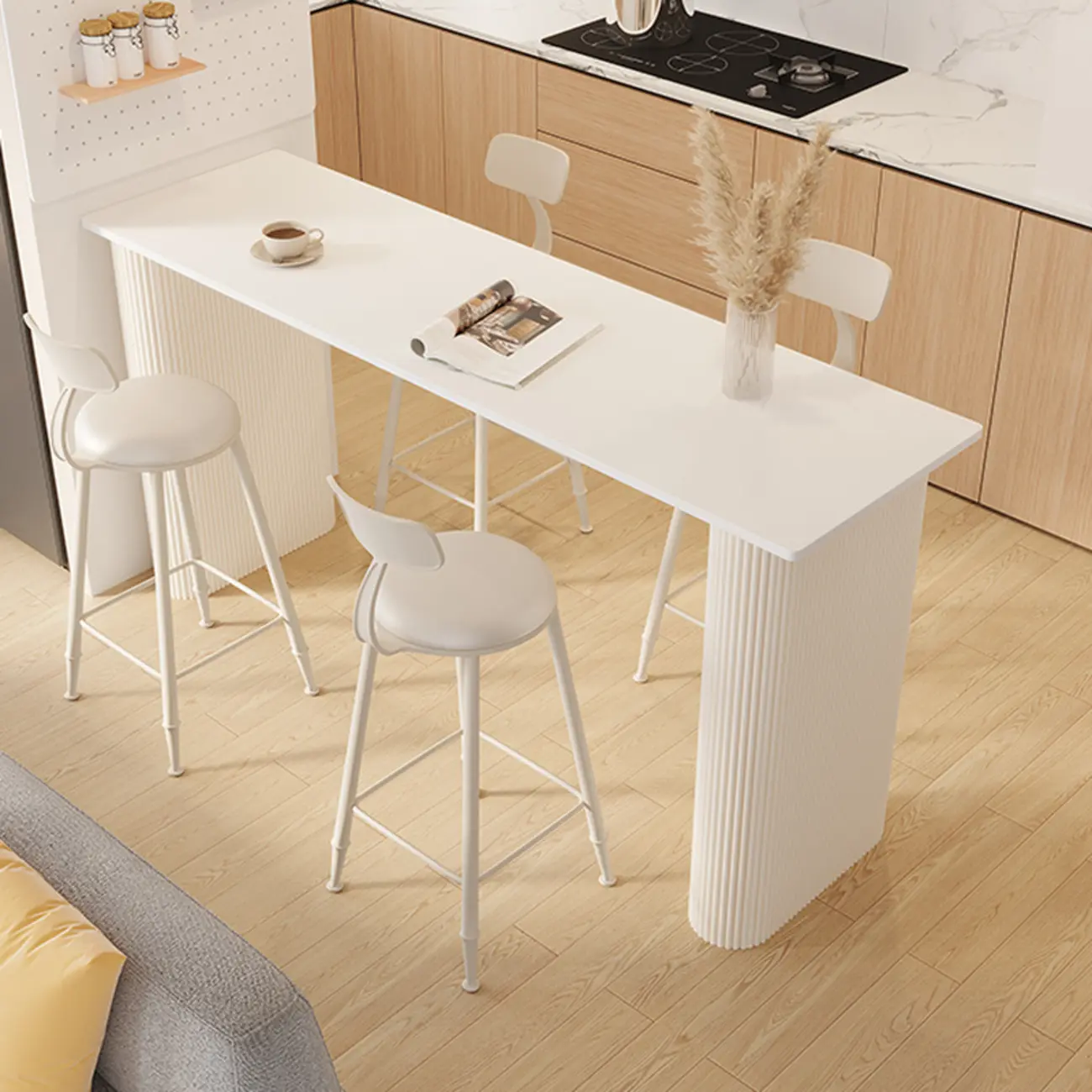 Modern White Stone Top Metal Double Pedestal Bar Tables Image - 6 | homeyfad