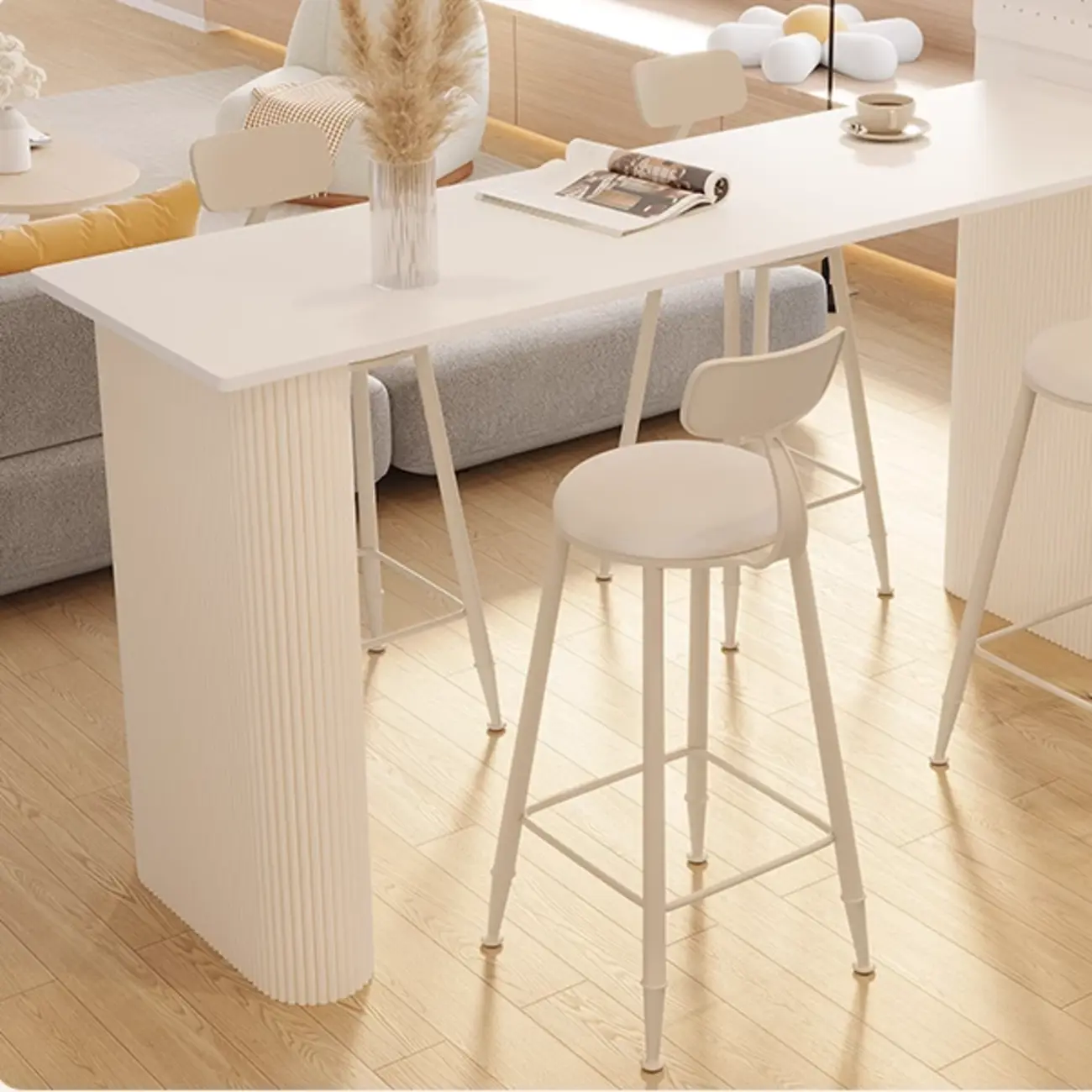 Modern White Stone Top Metal Double Pedestal Bar Tables Image - 8 | homeyfad
