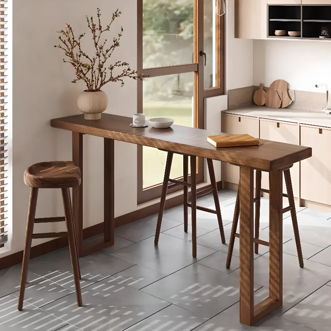 Rustic Cocoa Pine Fixed Top Sled Bar Tables Image - 1