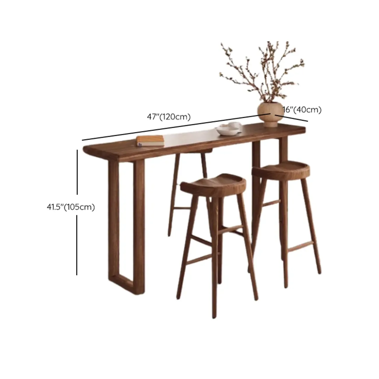 Rustic Cocoa Pine Fixed Top Sled Bar Tables #size