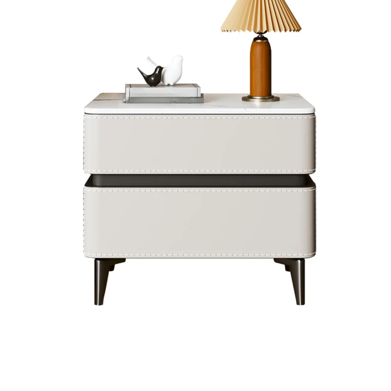Modern Faux Leather Stone Top 2-Drawer Nightstand Image - 9 | homeyfad