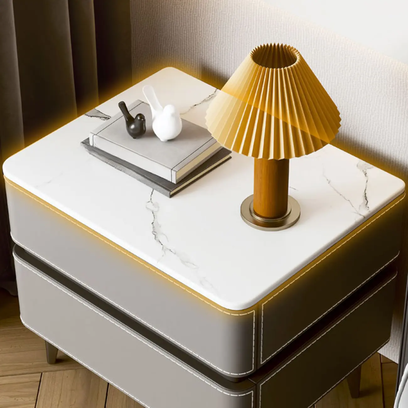 Modern Faux Leather Stone Top 2-Drawer Nightstand Image - 10 | homeyfad