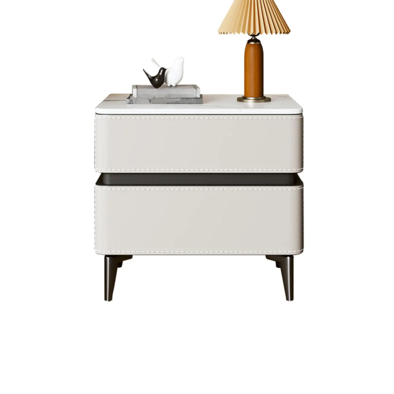 Modern Faux Leather Stone Top 2-Drawer Nightstand Image - 14 | homeyfad